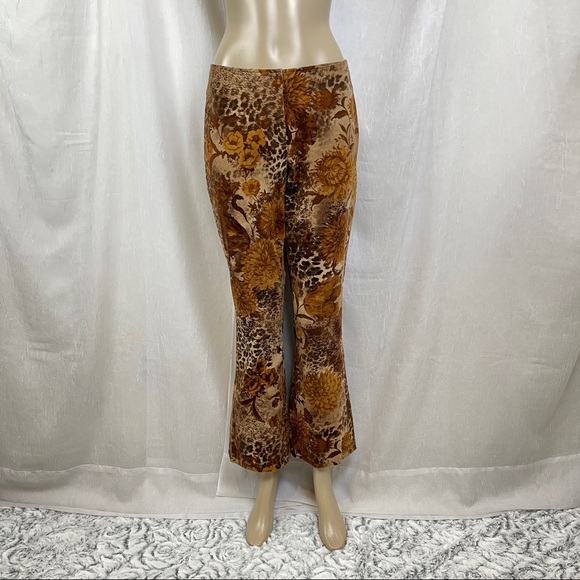 🍂 ✨HOST PICK✨ VTG Velvet Classiques Entier Pants Boot Cut Brown Floral Leopard - Picture 6 of 16